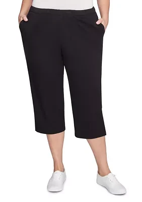 Plus Elastic Waist Pull-On French Terry Capri Pants