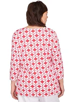 Plus Faux Surplice Geometric Print Knit Top