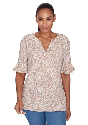 Petite Printed Rayon Gauze Top