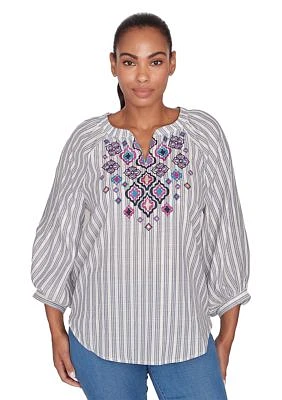 Plus Embroidered Cotton Blouse