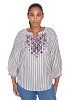 Plus Embroidered Cotton Blouse