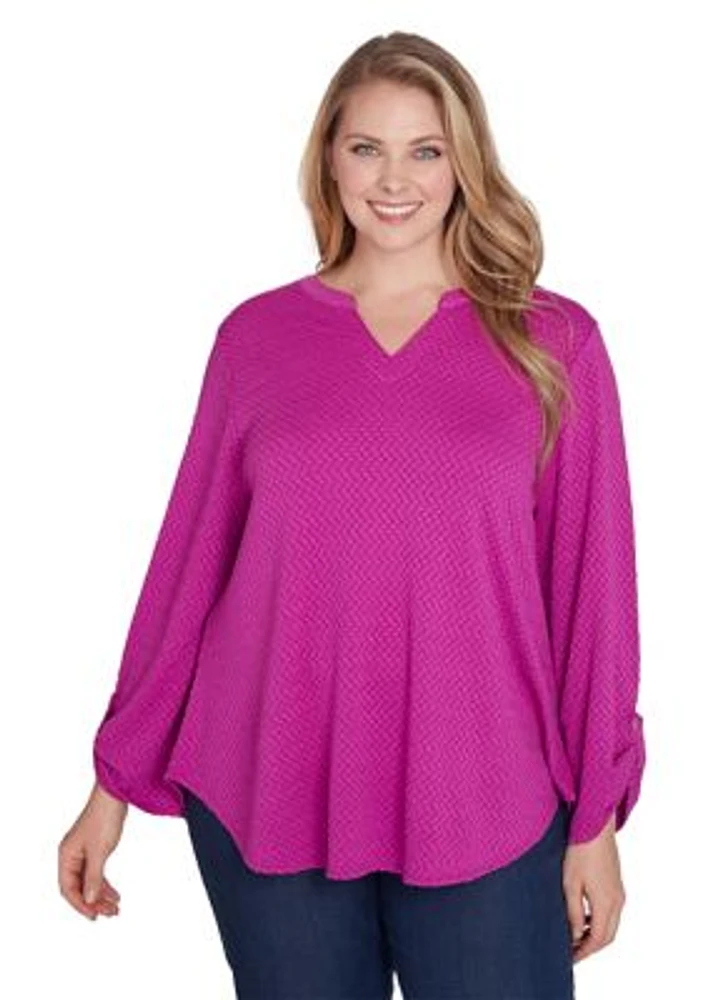 Plus Solid Textural Knit Top