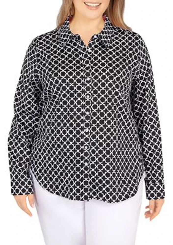 Plus Woven Wrinkle Resistant Cotton Top