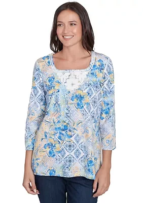 Plus Watercolor Floral Patchwork Top