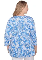 Plus Jacobean Paisley Puff Print Top