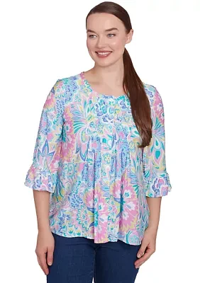 Plus Utopian Floral Silky Button Front Top