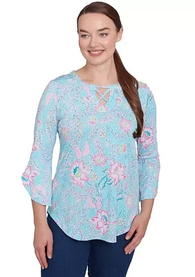 Petite Cloisonne Floral Puff Print Top