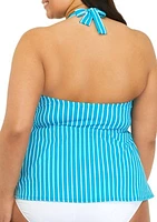 Plus Triple Ruffle Halter Tankini Swim Top