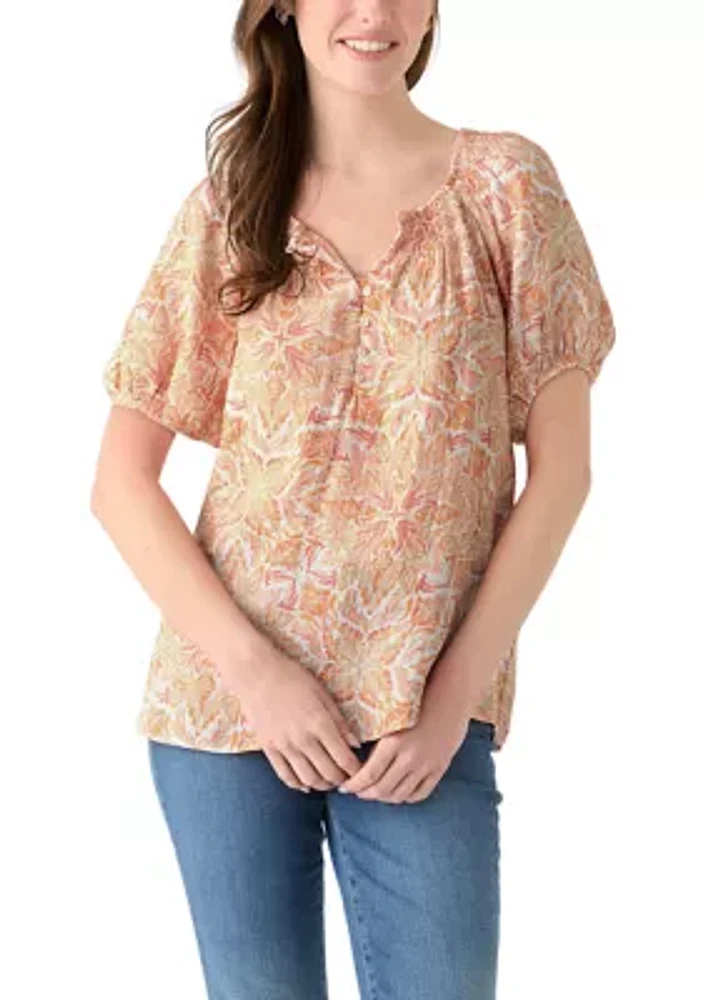 Women's Smocked Printed Blouse