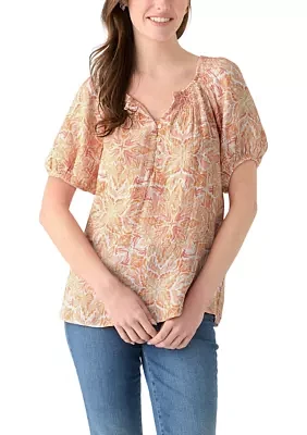 Women's Smocked Printed Blouse