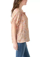 Women's Smocked Printed Blouse