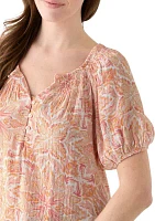 Women's Smocked Printed Blouse