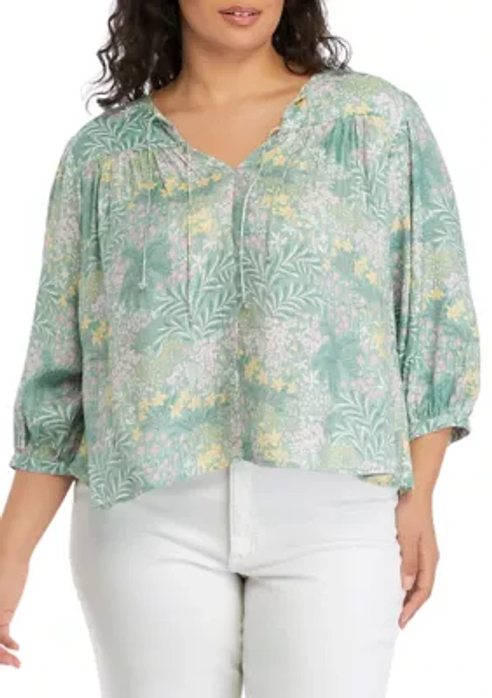 Plus Linen Like Peasant Blouse