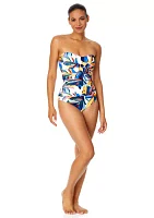 Gradient Floral Twist Front Strapless One Piece Swimsuit