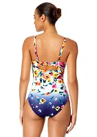 Gradient Floral Drape Front Underwire One Piece Swimsuit