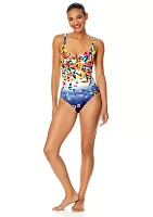 Gradient Floral Drape Front Underwire One Piece Swimsuit