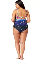 Plus Gradient Floral Drape Front One Piece Swimsuit