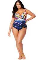 Plus Gradient Floral Drape Front One Piece Swimsuit