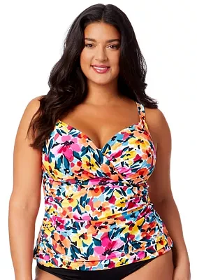 Plus Gradient Floral Underwire Tankini Top