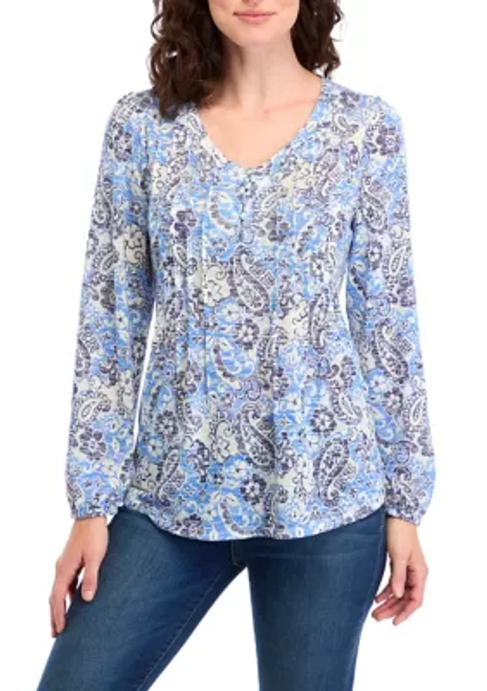 Women's V-Neck Printed Henley Shirt
