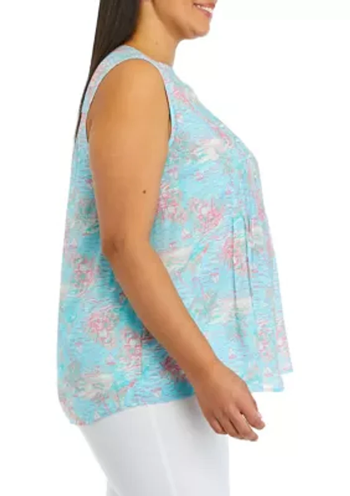 Plus Sleeveless Printed Blouse