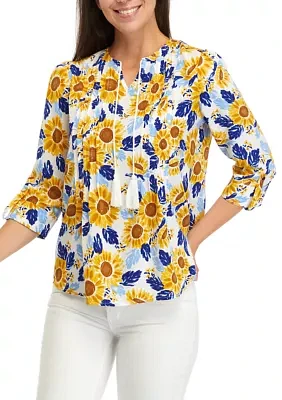 Petite Tassel Printed Henley Shirt
