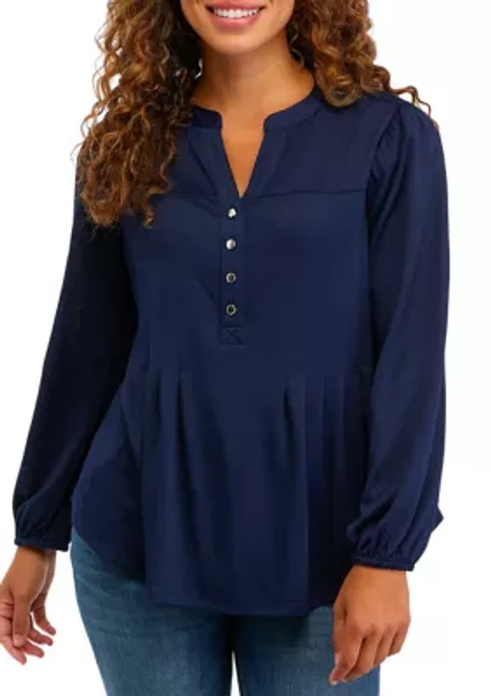 Petite Pleated Front with Yoke 3/4" Popover Sleeve Top