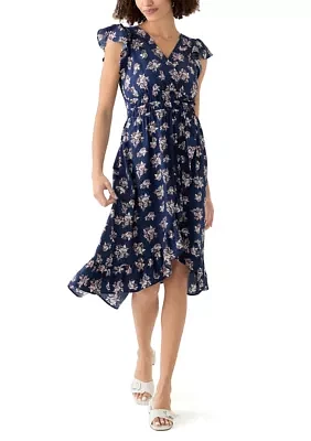 Women's Floral Printed Flutter Sleeve Midi Dress