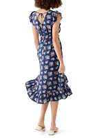Women's Floral Printed Flutter Sleeve Midi Dress