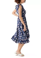 Women's Floral Printed Flutter Sleeve Midi Dress