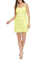 Women's Spaghetti Strap Neon Embroidered Dress