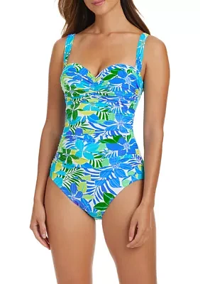 Fresh Takes Shirred Bandeau One Piece Swimsuit