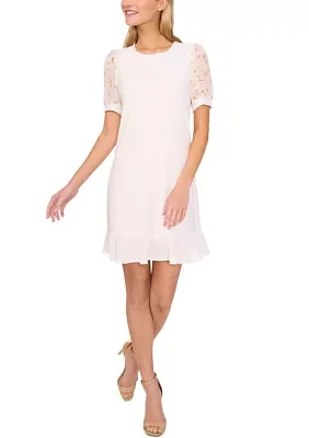 Women's Mixed Media Floral Ruffle Hem Dress