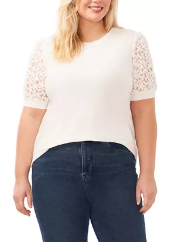Plus Puff Sleeve Mixed Media Knit Top