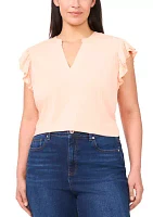 Plus Short Sleeve V-Neck Double Flutter Top