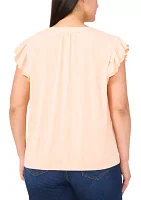 Plus Short Sleeve V-Neck Double Flutter Top