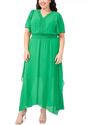 Plus V-Neck Ruffle Detail Maxi Dress