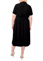 Plus Short Sleeve Button Down Midi Shirtdress