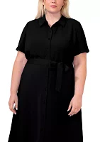 Plus Short Sleeve Button Down Midi Shirtdress