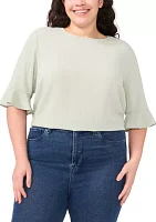 Plus Short Sleeve Ruffle Cuff Woven Solid Top