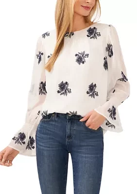Petite Bell Sleeve Floral Blouse