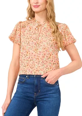 Petite Bubble Sleeve Split Neck Blouse