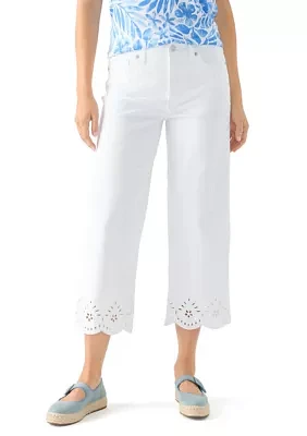 Women's Eyelet Scallop Hem Cropped Pants