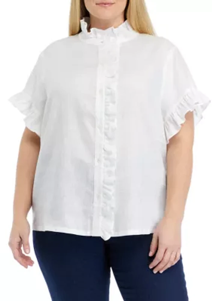 Plus Linen Ruffle Shirt