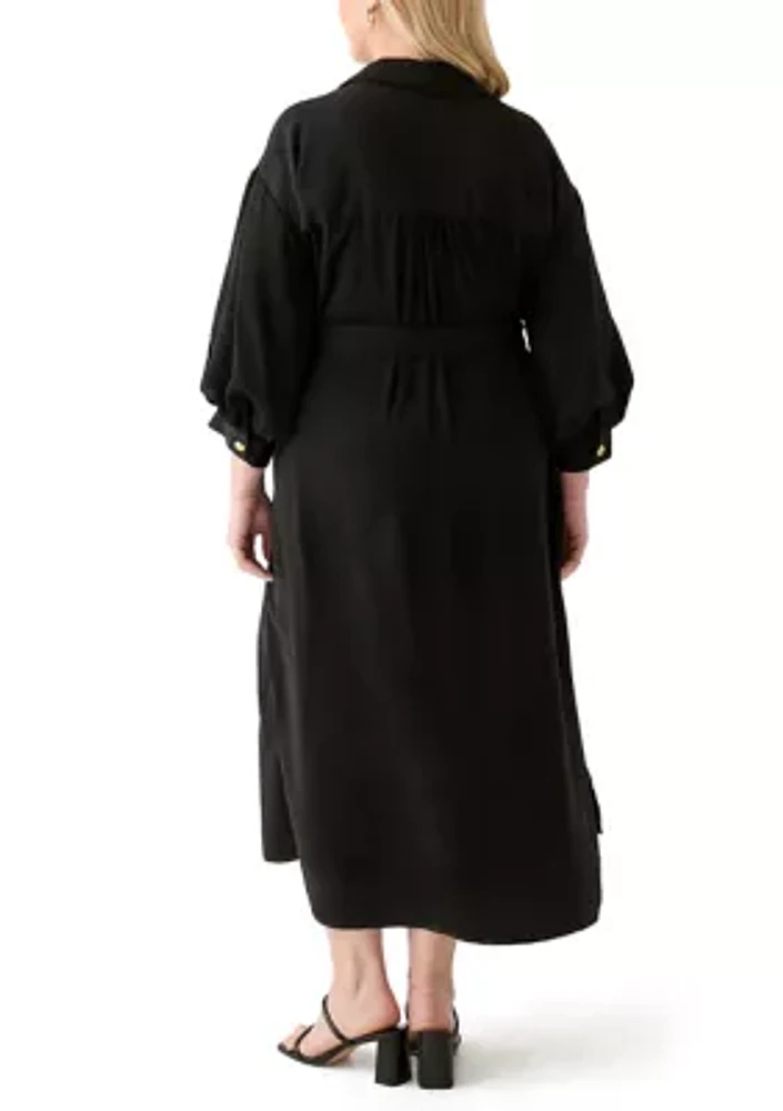 Plus Gold Button Shirtdress