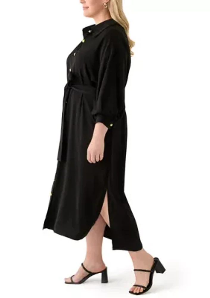 Plus Gold Button Shirtdress