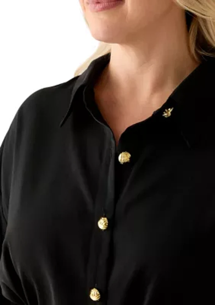 Plus Gold Button Shirtdress