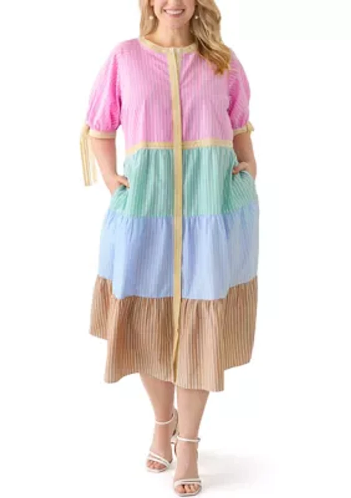 Plus Color Block Stripe Midi Dress