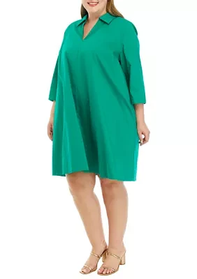 Plus A-Line Kaftan Collar Dress