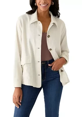 Women's Long Sleeve Collared Linen Chore Jacket